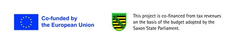 The image shows the logo of the European Union and the Free State of Saxony.