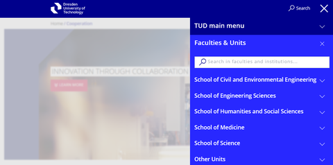 Screenshot of the navigation under “Faculties and Units”